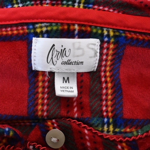 Aria Collection Women's M Red Plaid Cotton Flannel Nightgown - Picture 7 of 8